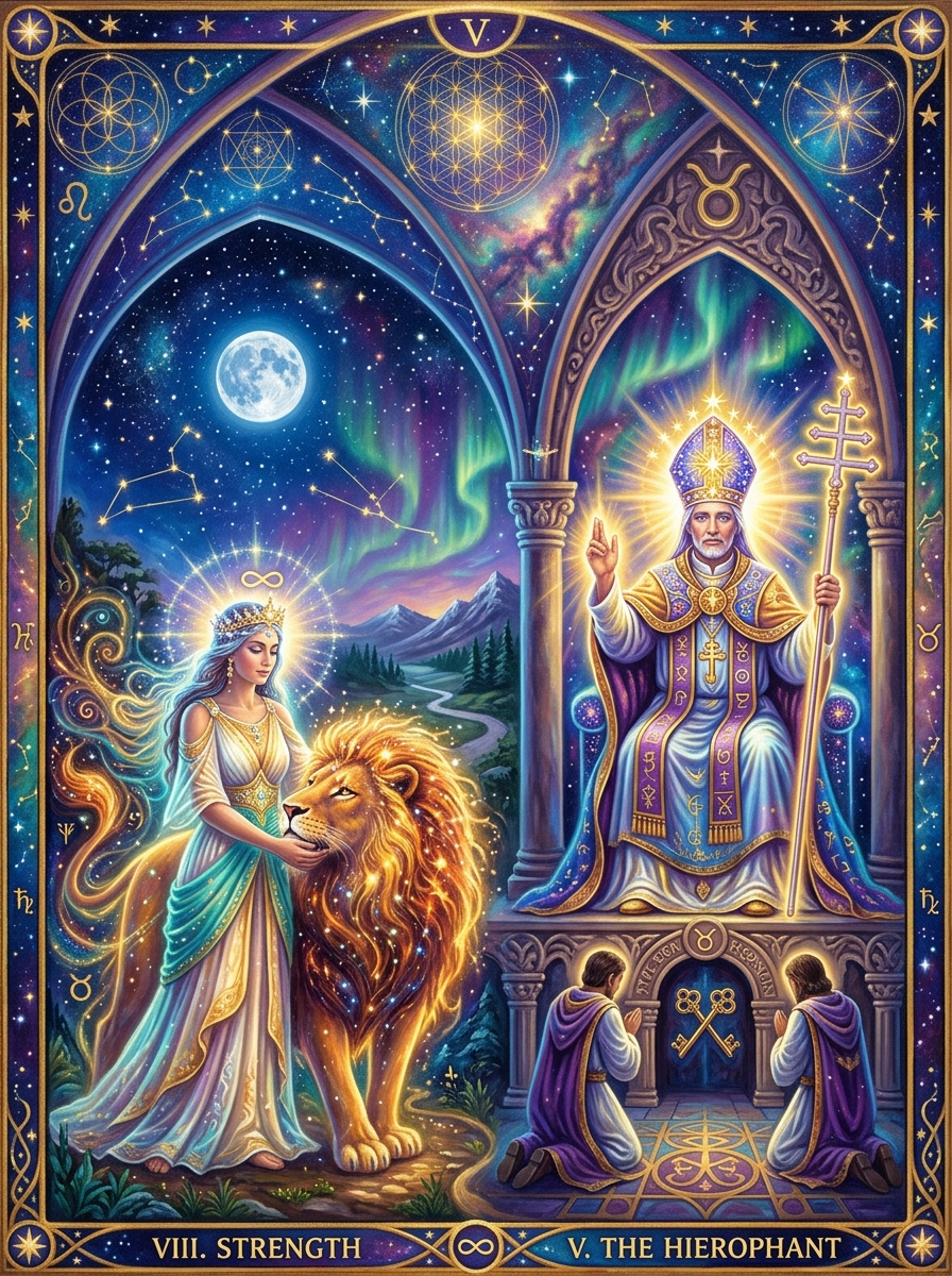 The Hierophant and Strength: Discipline Tempered by Grace
