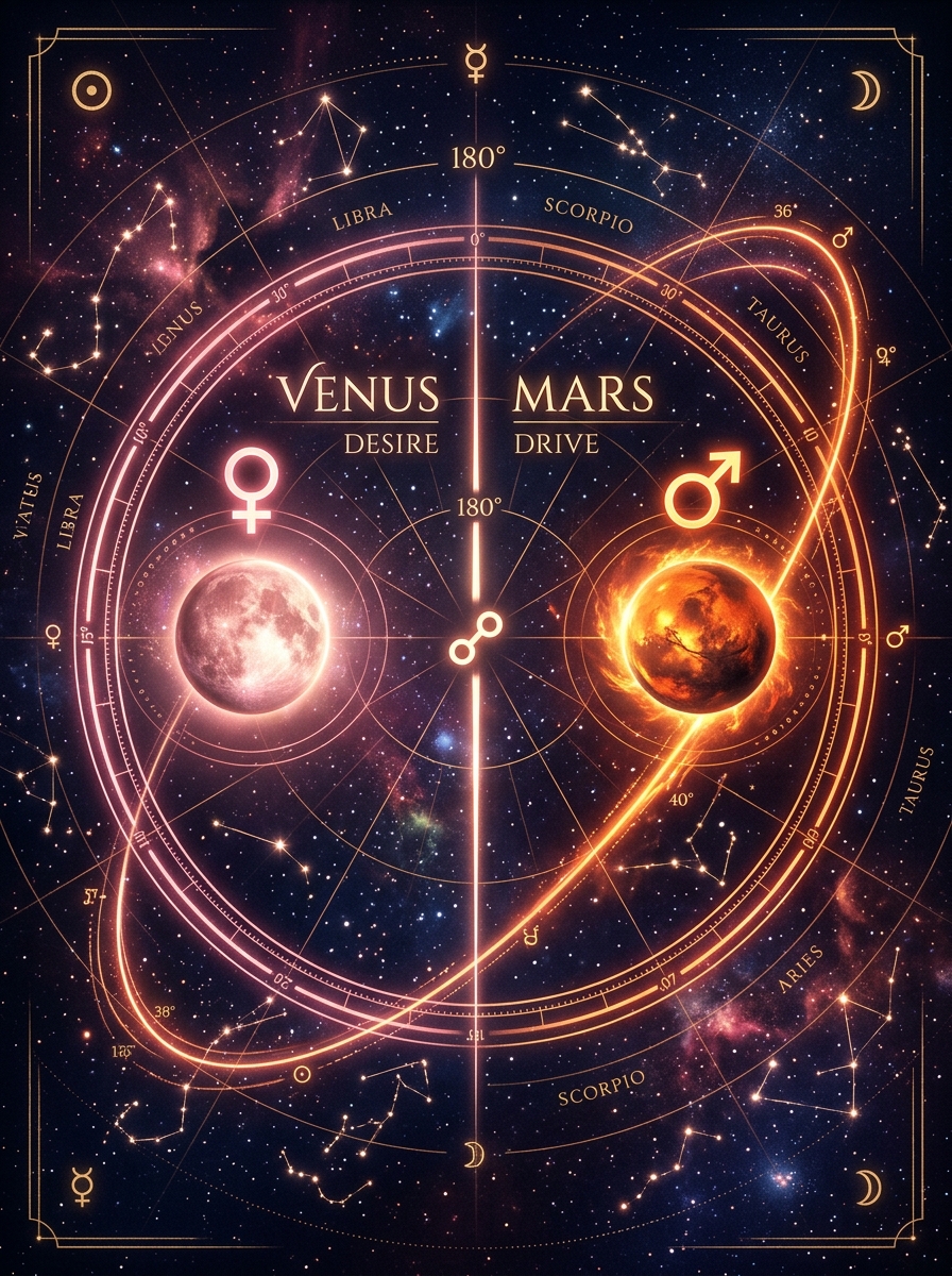 Venus Opposite Mars in Synastry: Desire at the Edge of Friction