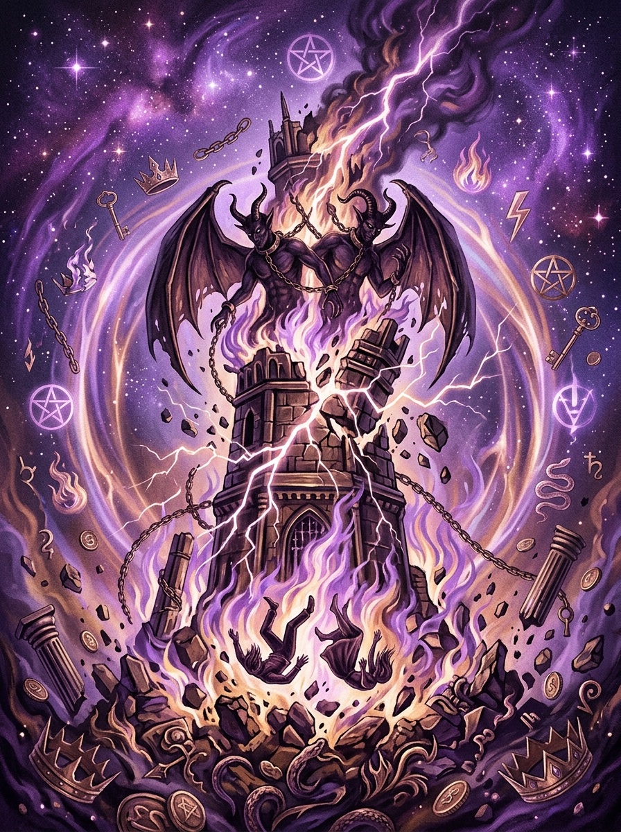 El Diablo y La Torre en el Tarot: La Liberación de la Sombra y el Colapso del Ego