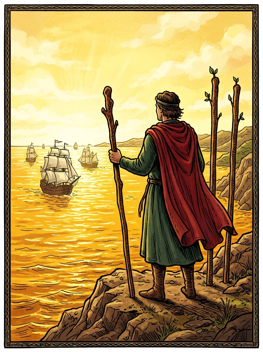 Tres de Bastos: Significado, Simbología y Lectura del Tarot
