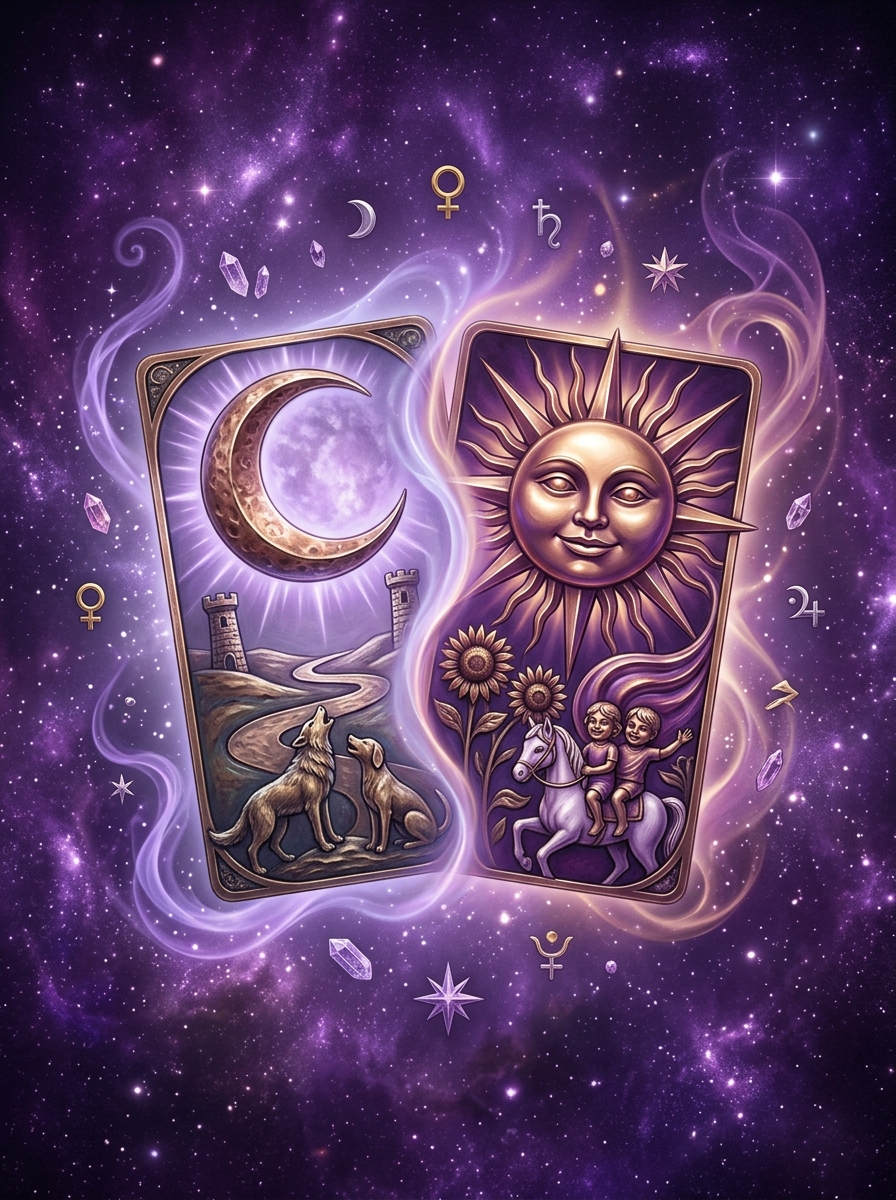 L'Association Lune-Soleil au Tarot : De l'Ombre à la Pleine Lumière