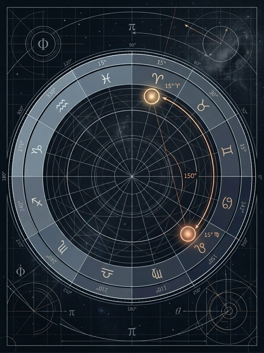 Le quincunce : l'aspect de l'ajustement subtil (150°)