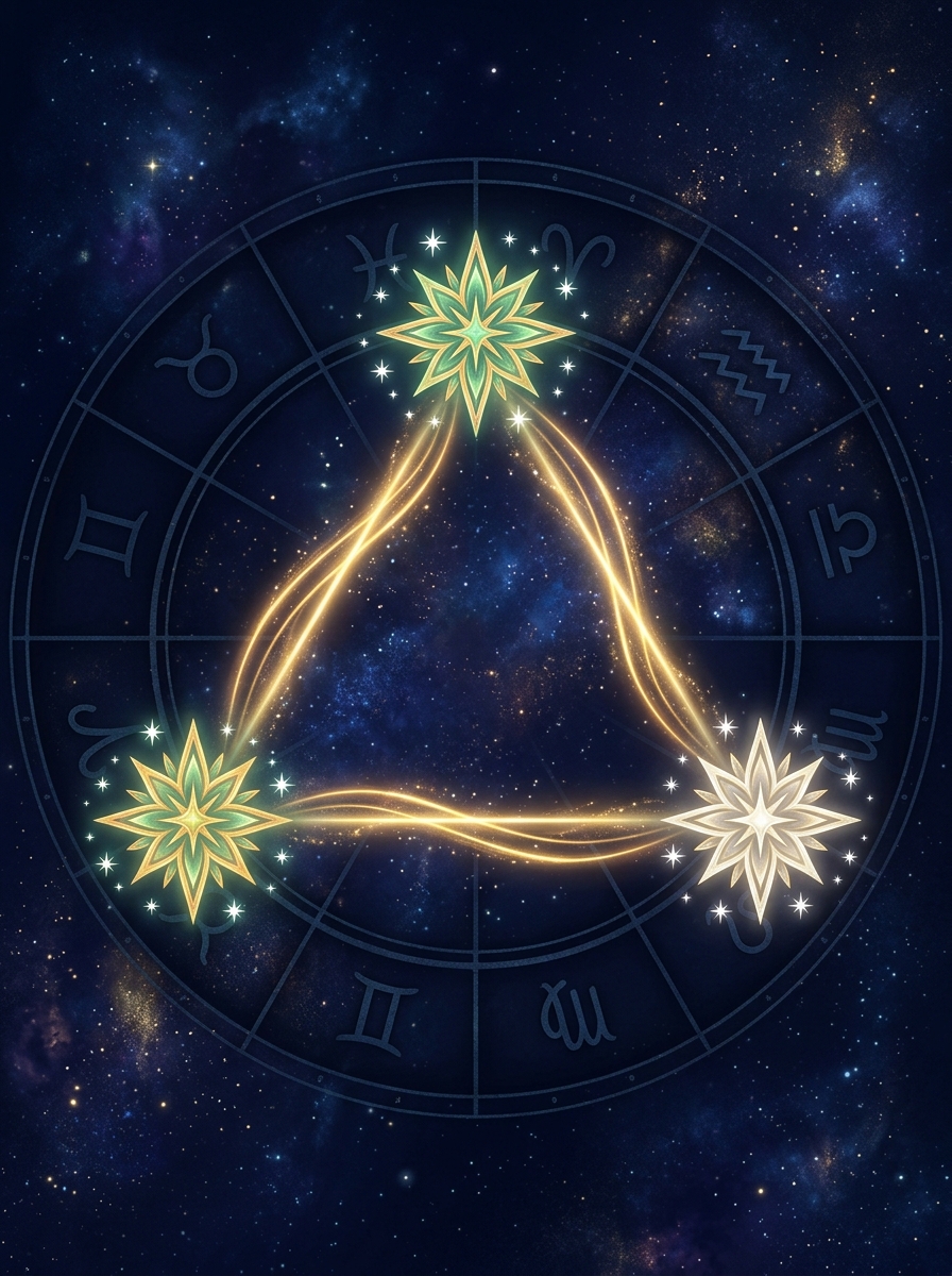 Le Trigone (120°) en Astrologie : Géométrie Sacrée, Harmonie Élémentale et Paradoxe du Don