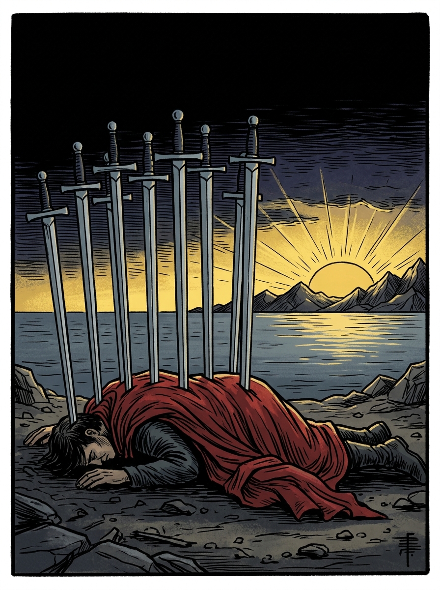 Dez de Espadas no Tarot — significado no amor, carreira e conselho