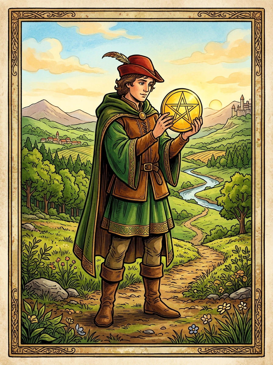 Pajem de Ouros no Tarot — significado no amor, carreira e conselho