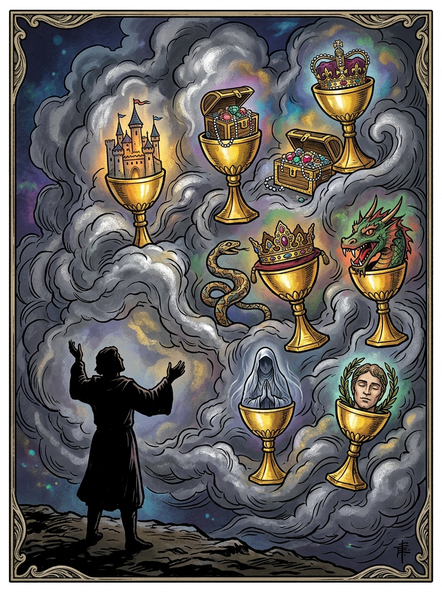 O Sete de Copas no Tarot — significado no amor, carreira e conselho